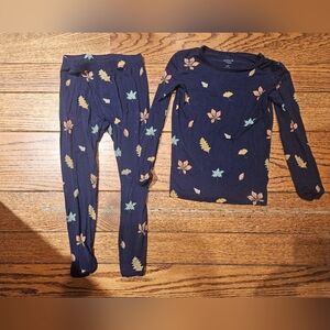 Navy Floral Leaf Print Pajama Set
